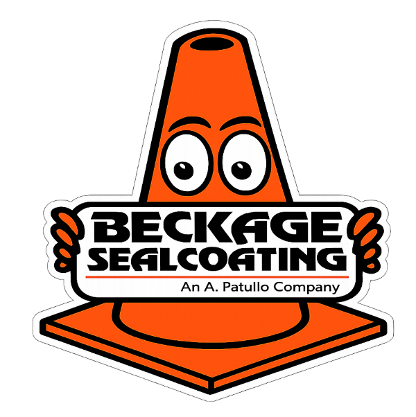Colorful logo featuring a cartoon traffic cone holding a sign